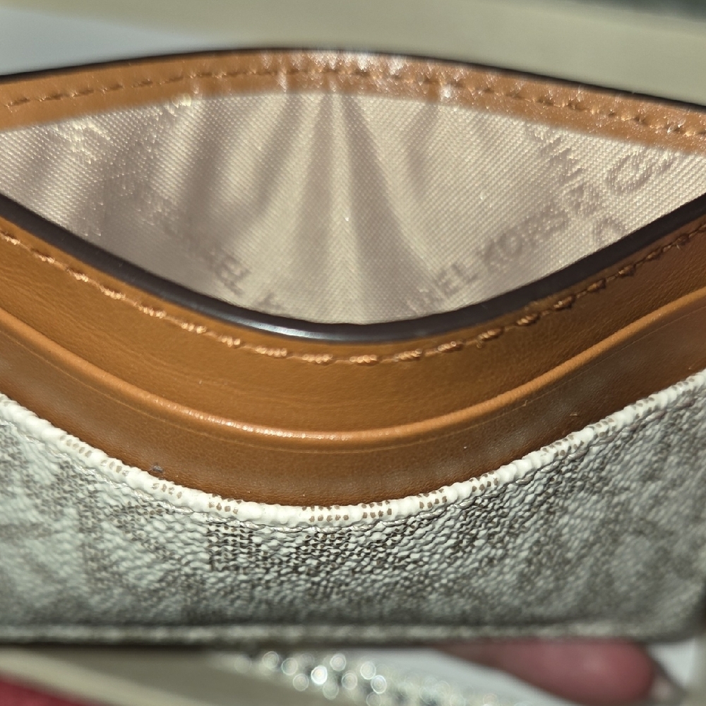 Michael Kors Beige and Tan MK Logo Card Holder with Gold Logo - Picture 6 of 13